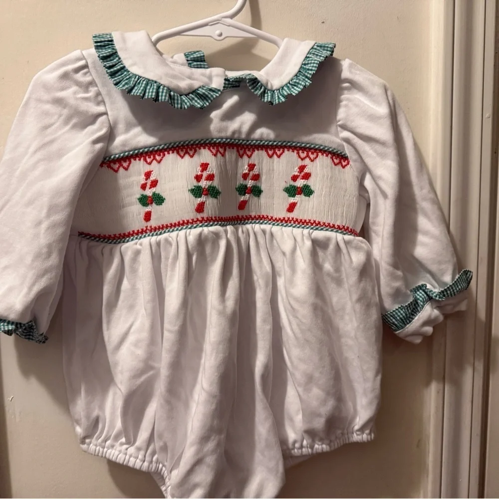 Stitchy Fish Smocked Candy Cane Romper